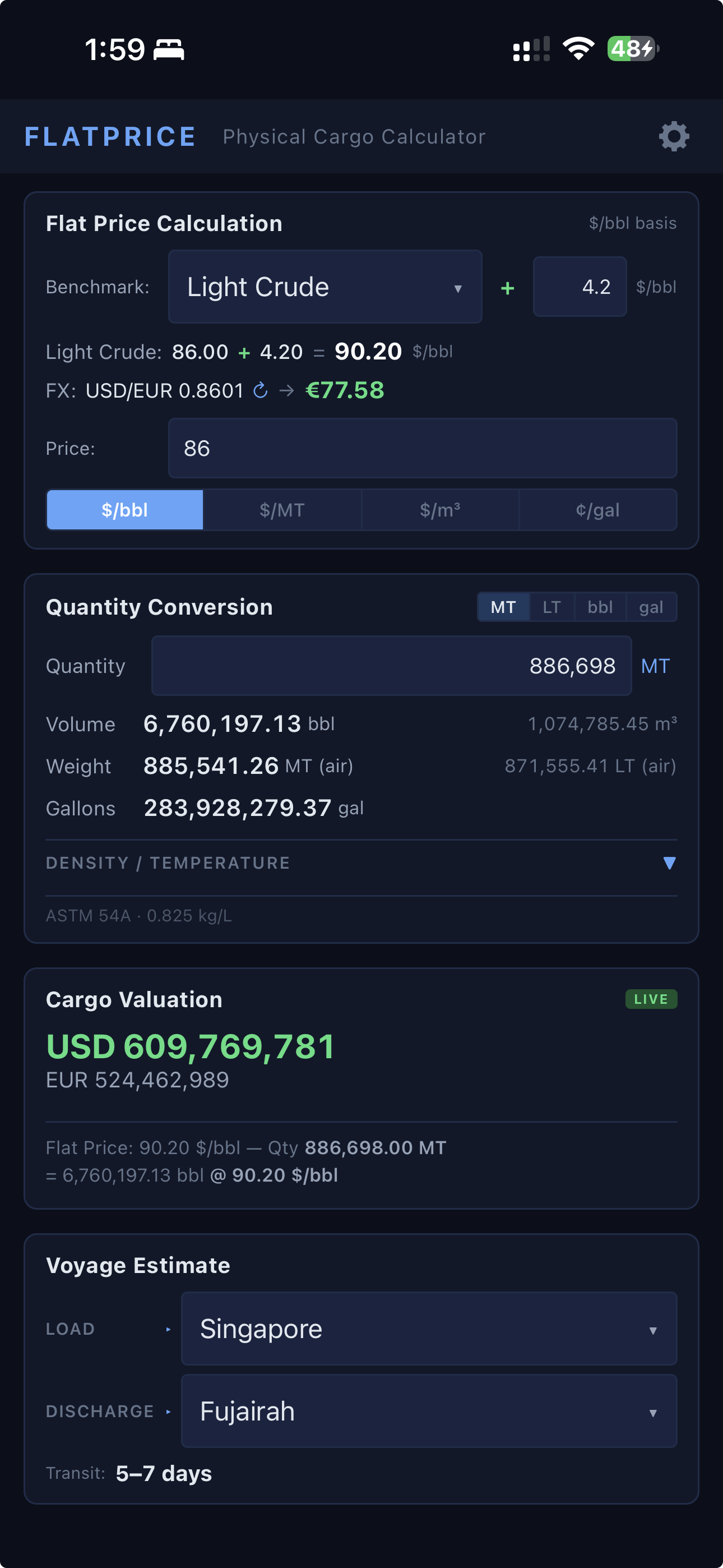 FlatPrice iOS app, main view