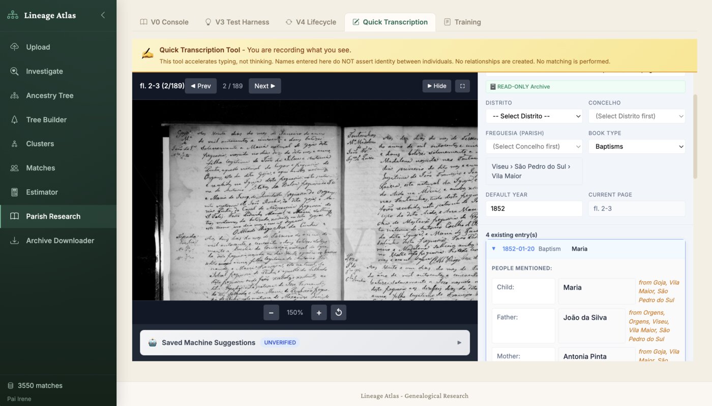 Parish research interface with OCR transcription